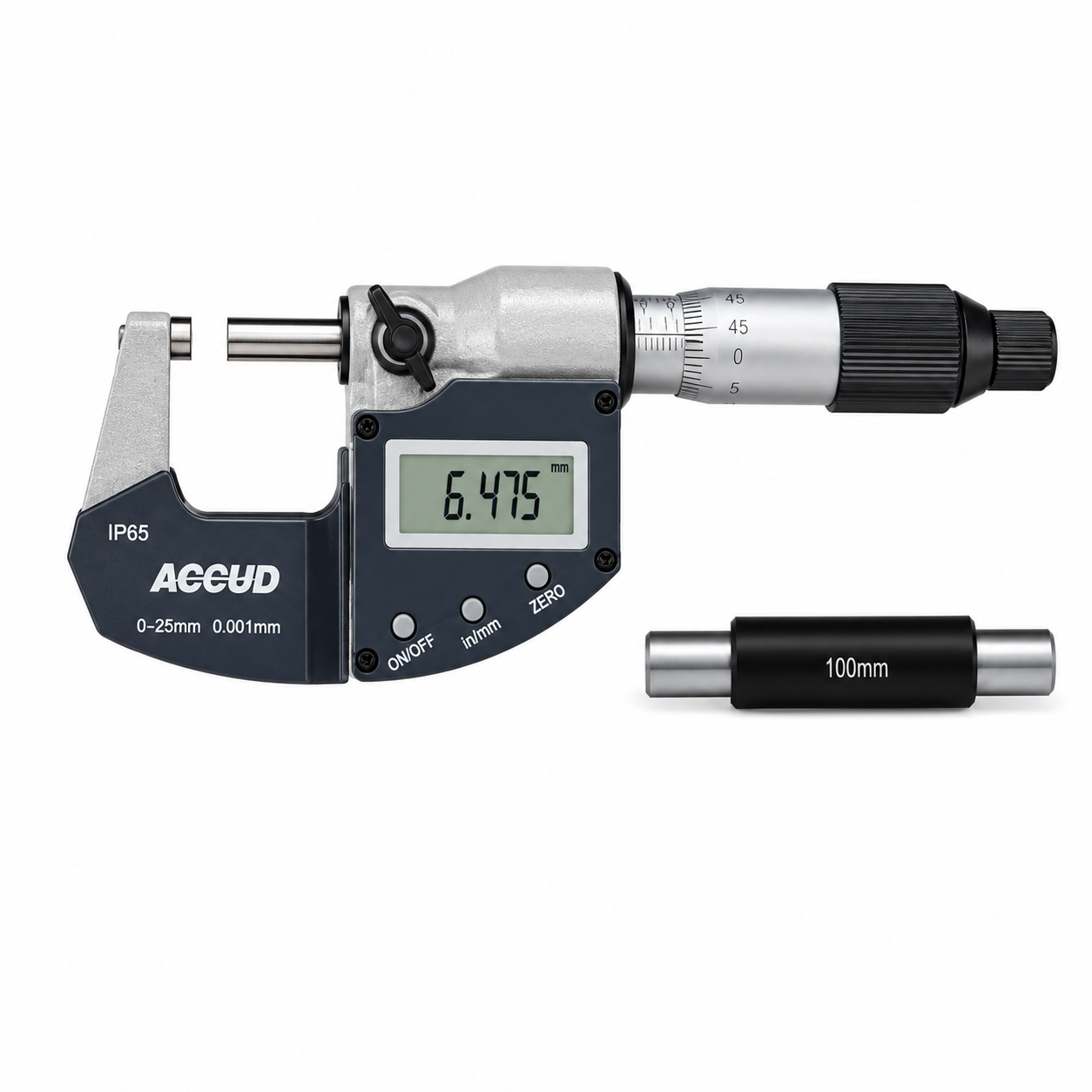 Micrómetro digital de exterior IP65 serie 313, 25 mm hasta 150 mm o 1 pulg hasta 6 pulg, ACCUD