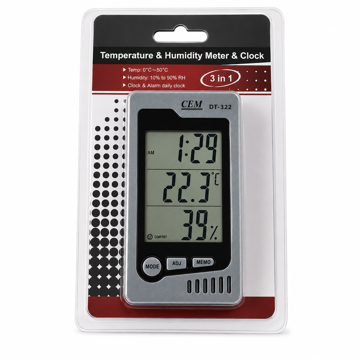 Indicador de temperatura y humedad CMDT/322, 10% RH a 90% RH, CEM - 1