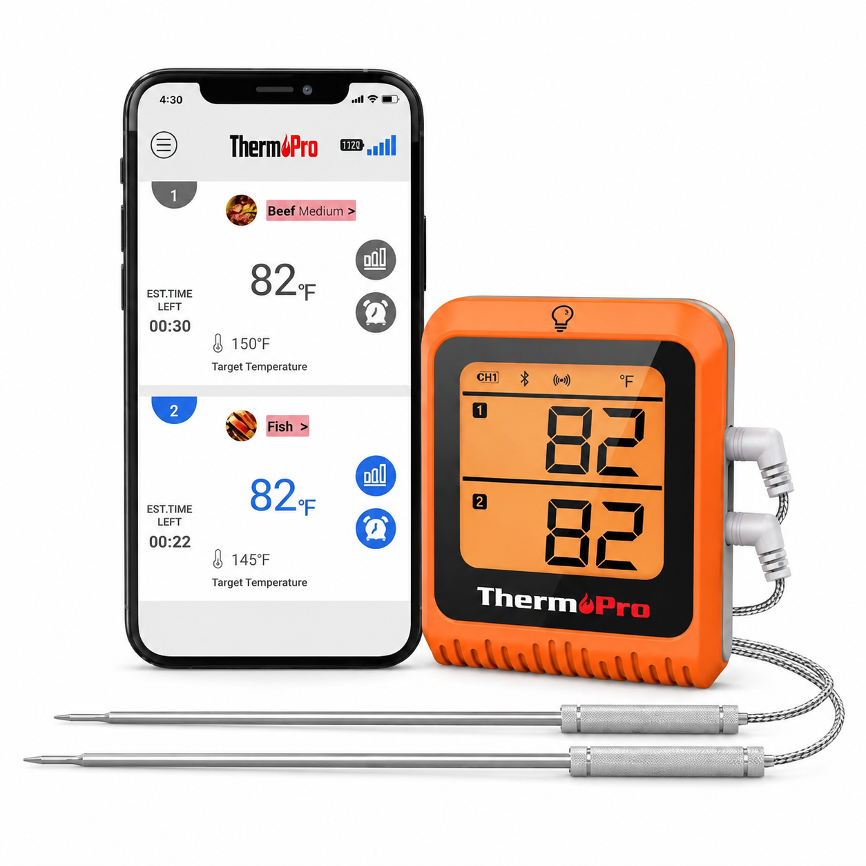Termómetro de 2 termopares con Bluetooth THPRTP920, -10 ºC a 300 ºC,  Thermo Pro - 2