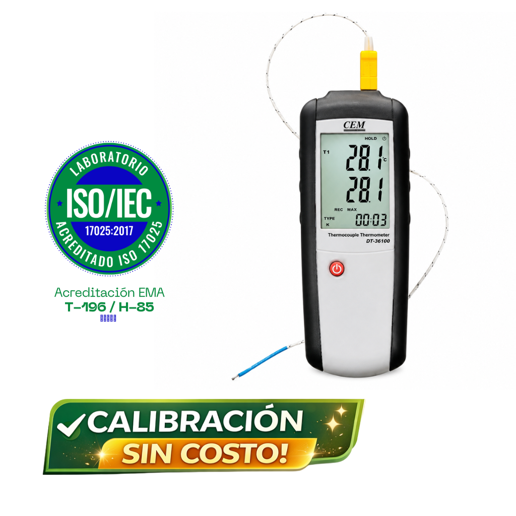 Termómetro de termopar tipo K / tipo J CMDT-3610B, -200ºC a 1372 ºC , CEM.